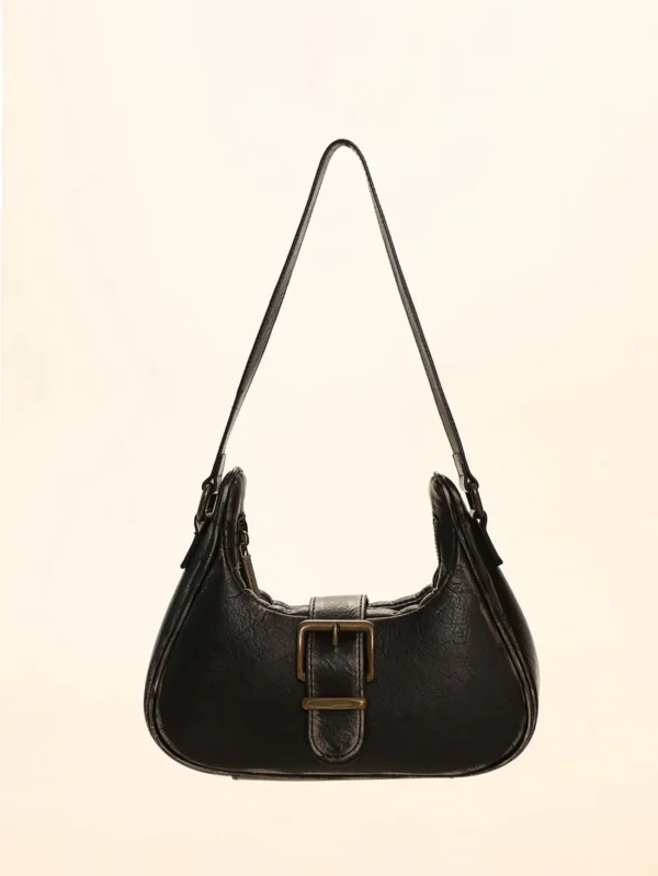 Vintage Tanned Brushed Distressed Leather Pin Buckle Shoulder Bag (Dark Brown) - Image 2